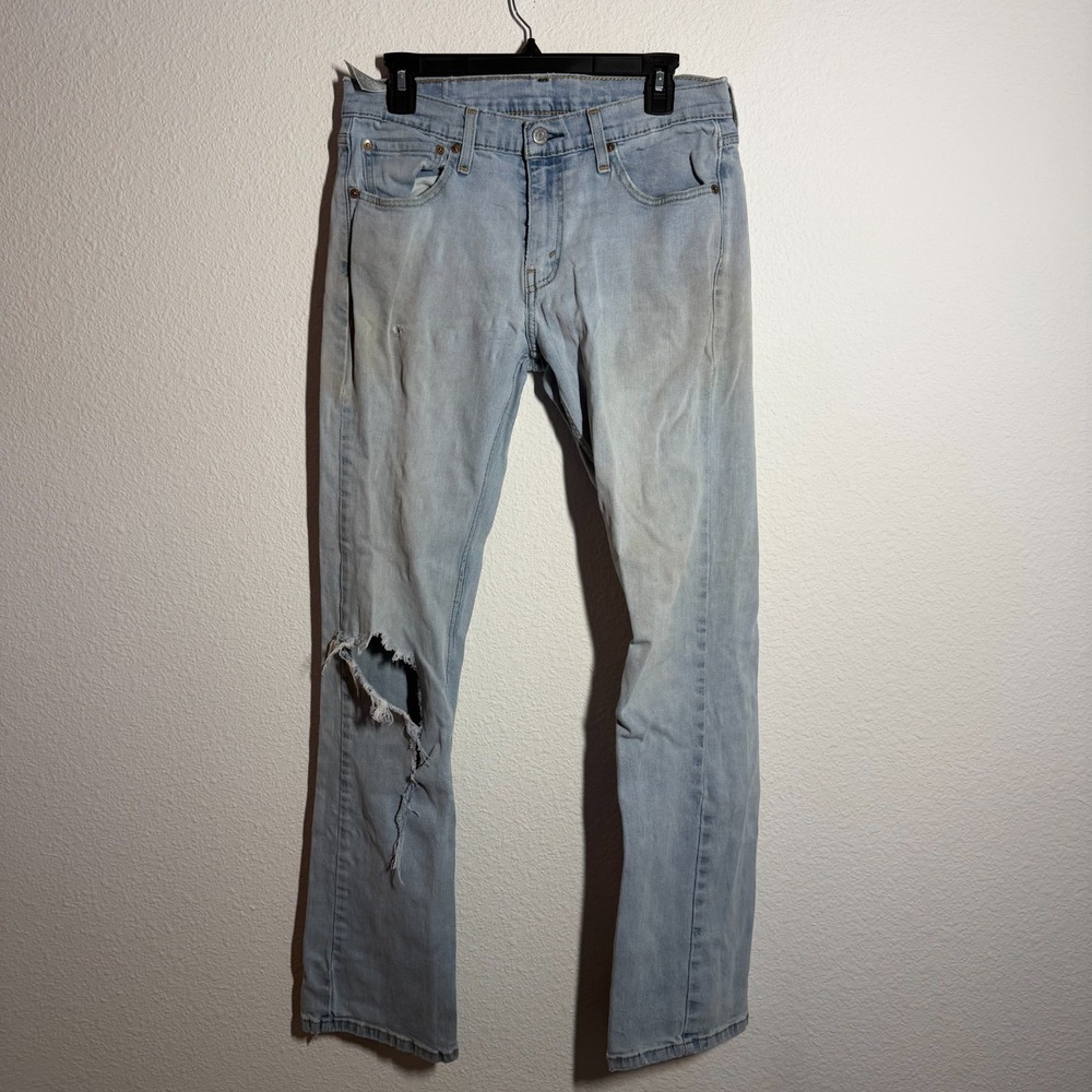 Levi's Jeans Mens 32 Blue Light Wash Denim Cotton Logo Distressed Straight Leg